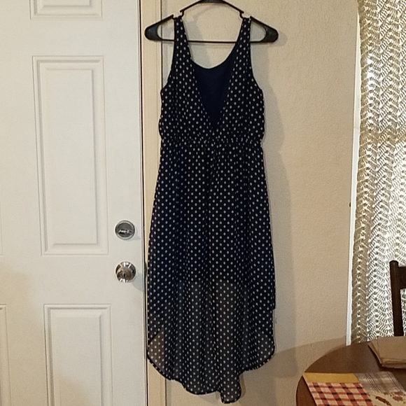 Lucid Pink Navy W/White Polka Dots High Low Dress - Picture 4 of 6